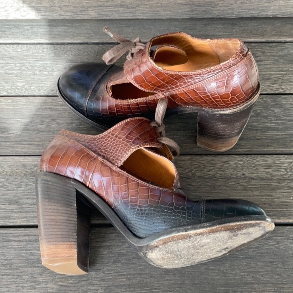 Dries Van Noten Brown and Black Croc-Embossed Heels 41